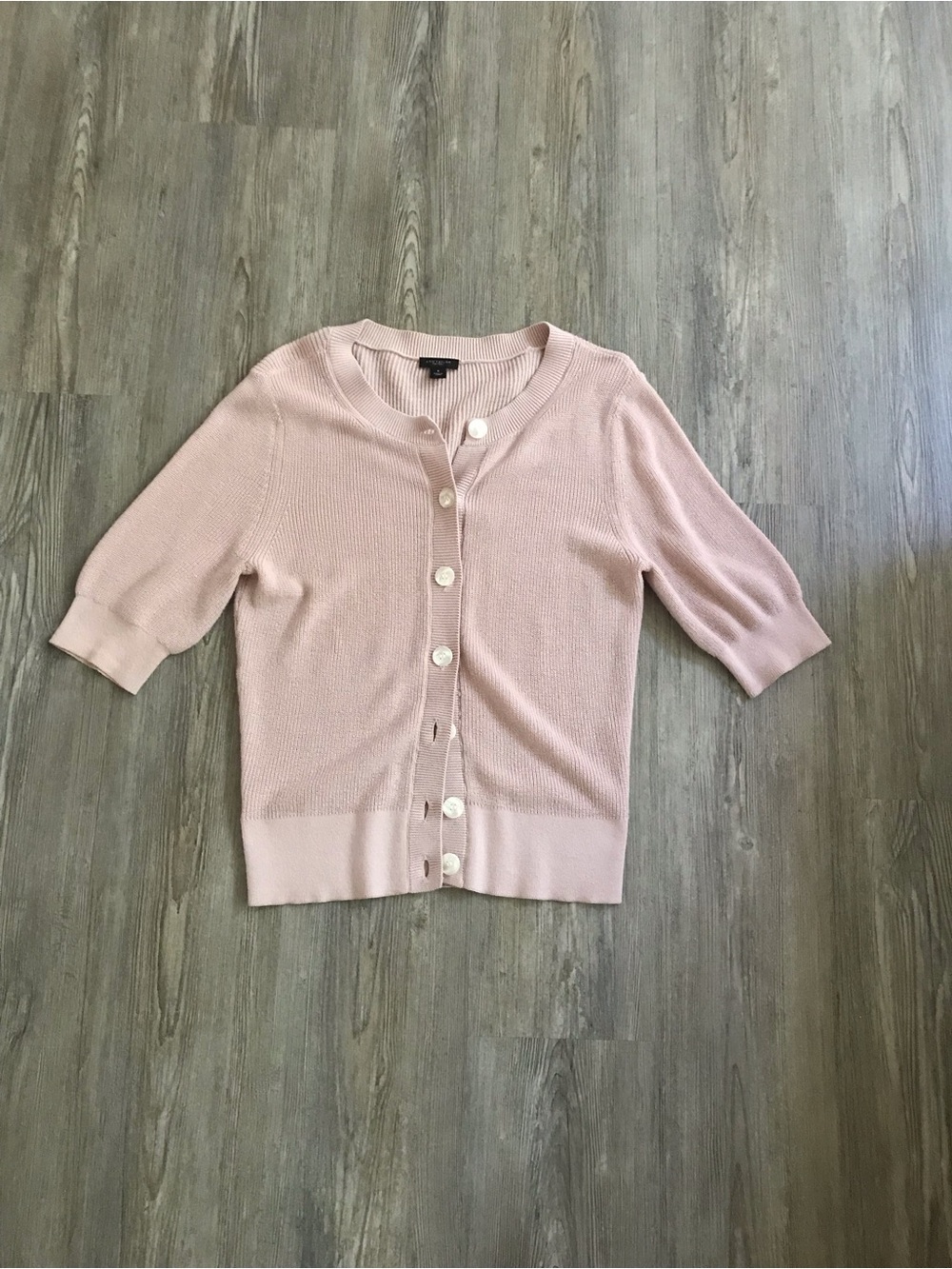 Ann Taylor Factory Pale Pink Short-Sleeve Button Cardigan